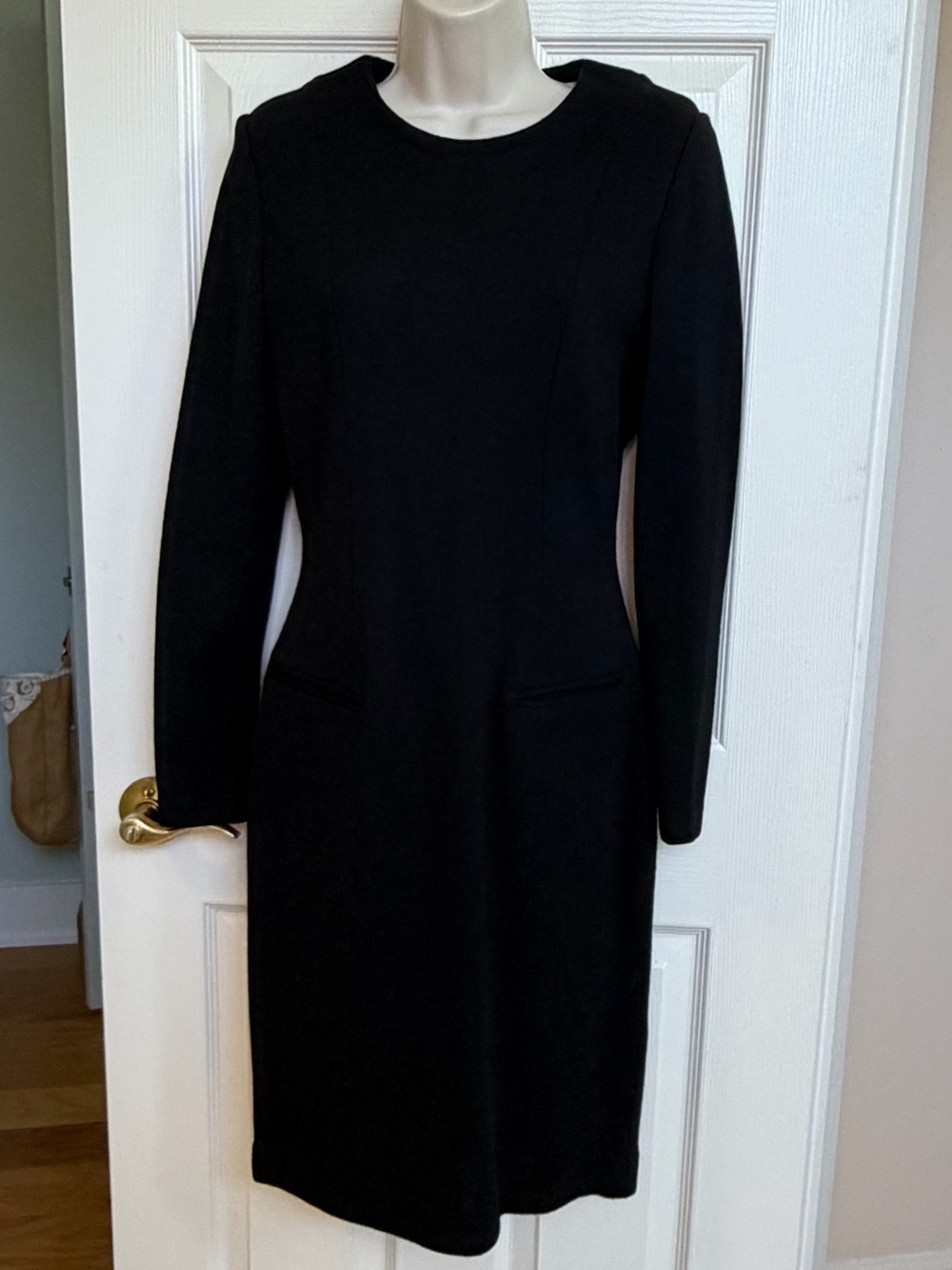 Vintage Classic 100% Wool Long Sleeve Black Sheath Dress Hong Kong S Minimalist